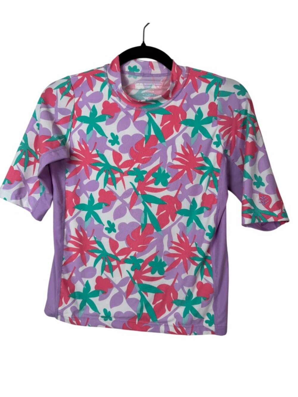 Coolibar Youth UPF 50+ Floral Rash Guard Shirt size Larg Pink Multicolor Beach